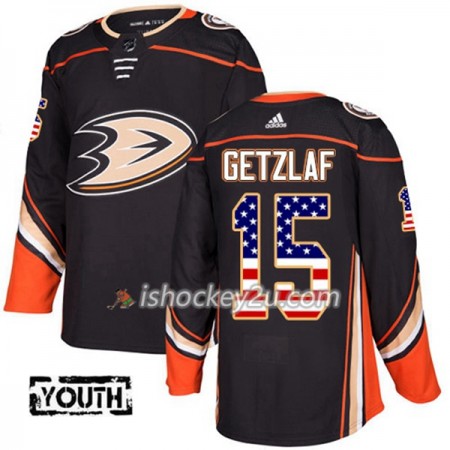 Børn NHL Anaheim Ducks Trøje Ryan Getzlaf 15 Adidas 2017-2018 Sort USA Flag Fashion Authentic